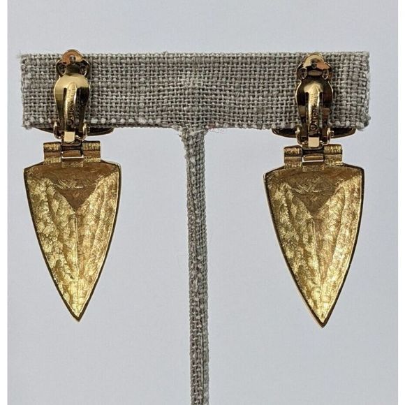 Givenchy Vintage Clip On Earrings - Gold Toned Door Knocker Triangle - Picture 12 of 12